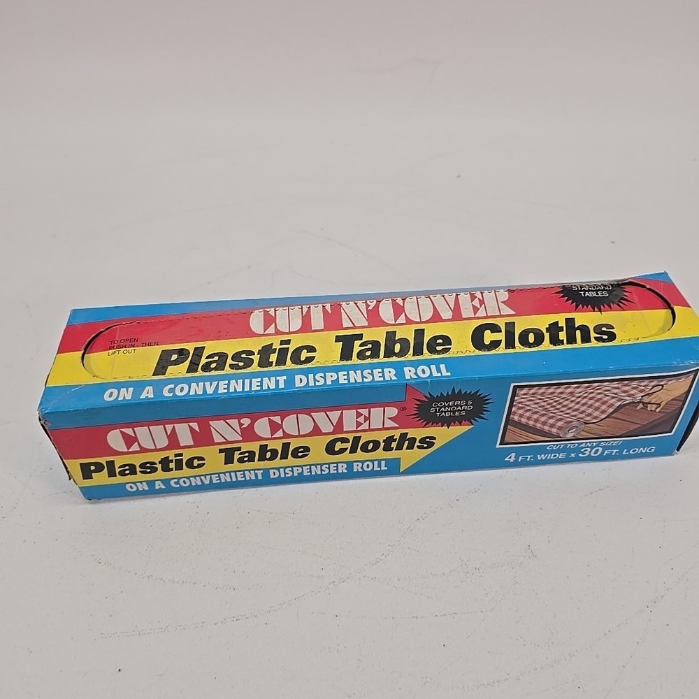 Vintage Cut N Cover Plastic Table cloth 4ft x 30ft Picnic Classic Red White